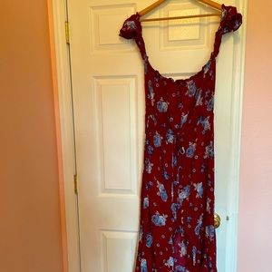 Off the shoulder maxi floral red dress